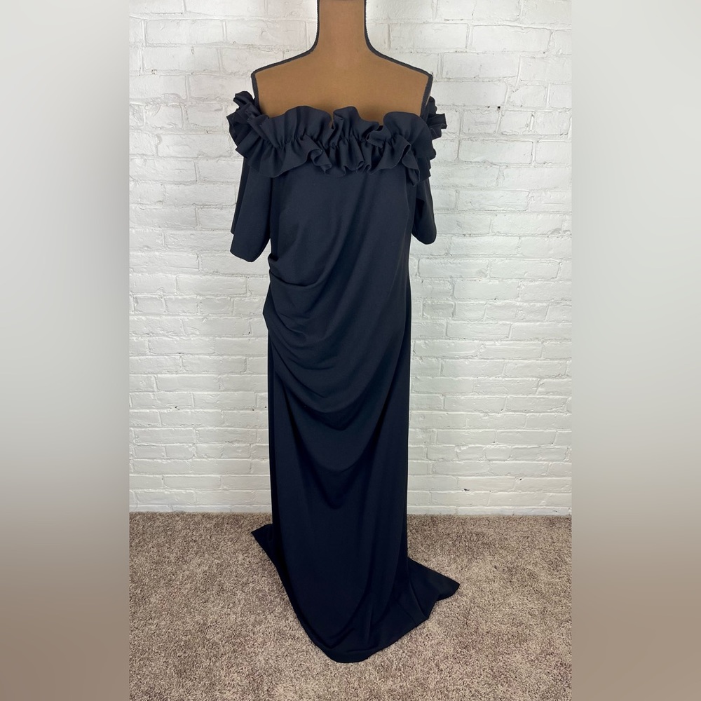 Xscape Ruffled Off the Shoulder Crepe Sheath Gown, Plus Size, 18W